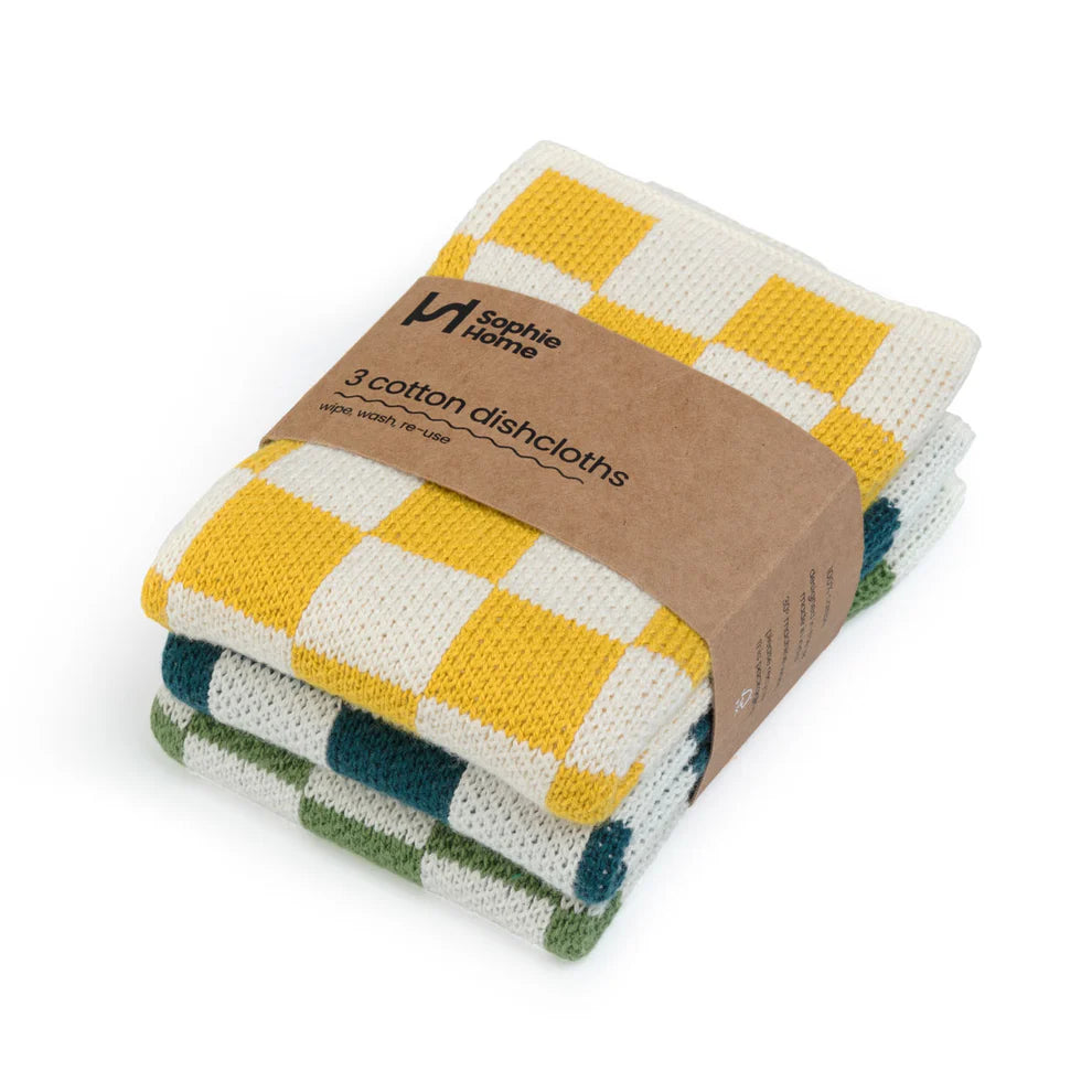 Reusable dish cloths - set van 3 - Citrus/Ink/Green check | Sophie Home - de inKijk