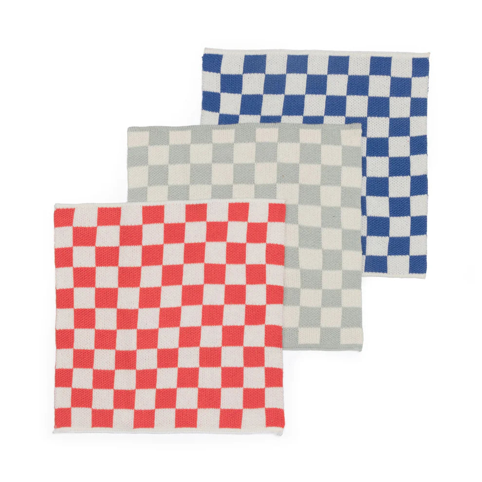 Reusable dish cloths - set van 3 - Aqua/Tomato/Cobalt check | Sophie Home - de inKijk