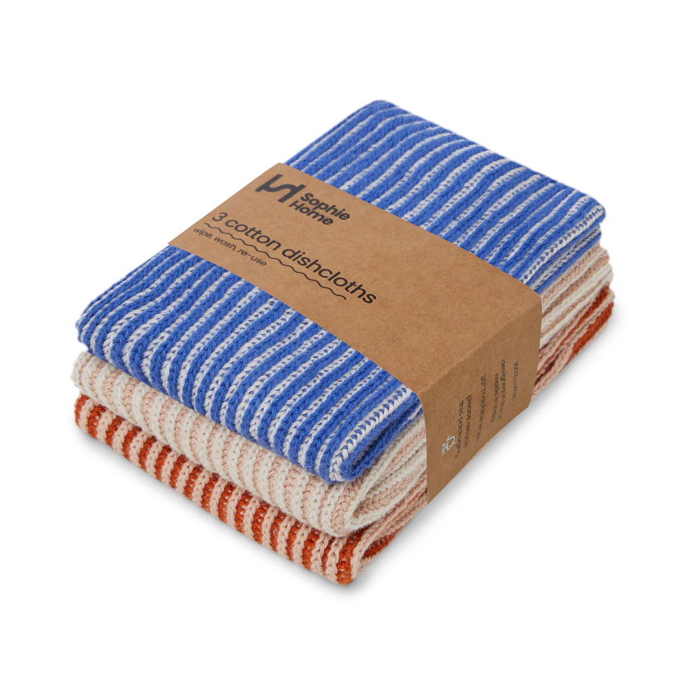 Reusable ribbed dish cloths - set van 3 - Cobalt/Pink/Rust | Sophie Home - de inKijk