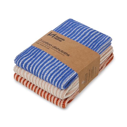 Reusable ribbed dish cloths - set van 3 - Cobalt/Pink/Rust | Sophie Home - de inKijk