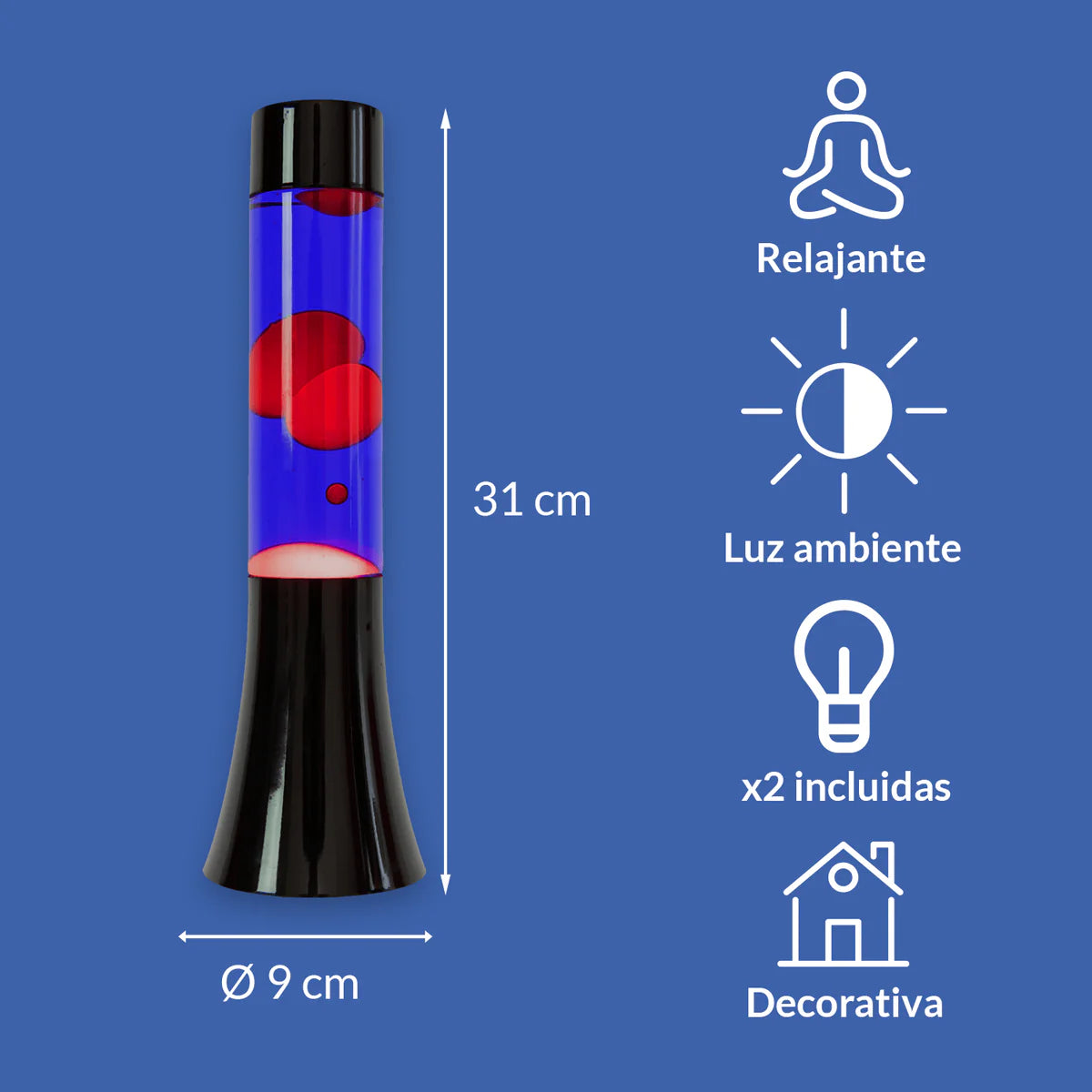 Red lava lamp - black base - blue liquid - 30 cm | Fisura