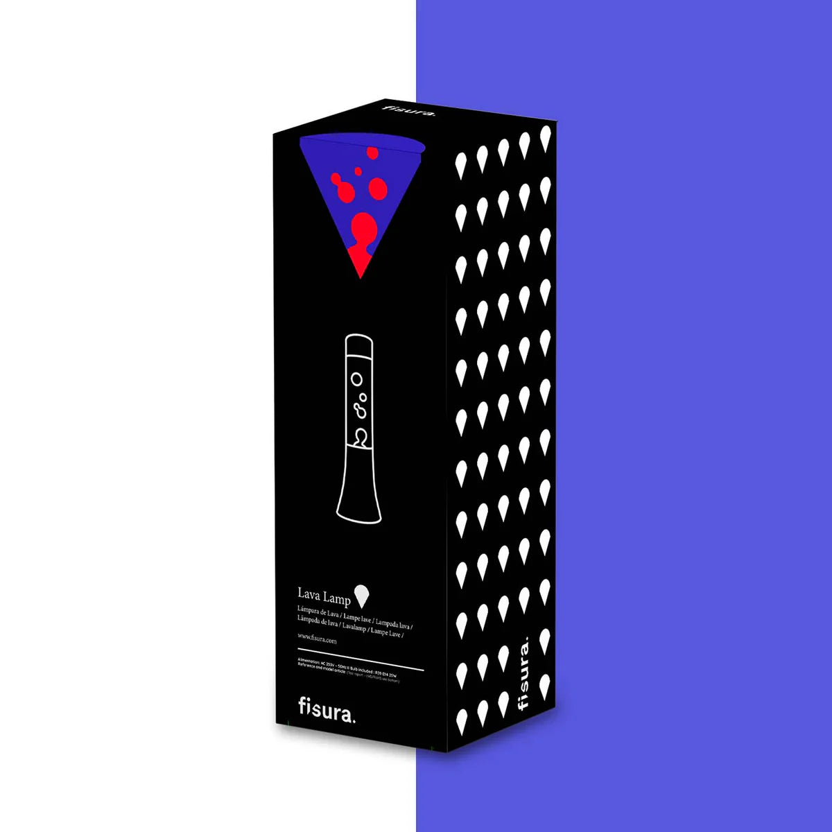 Red lava lamp - black base - blue liquid - 30 cm | Fisura