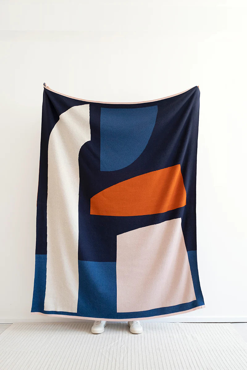 Blanket knitted cotton - form - navy | Sophie Home