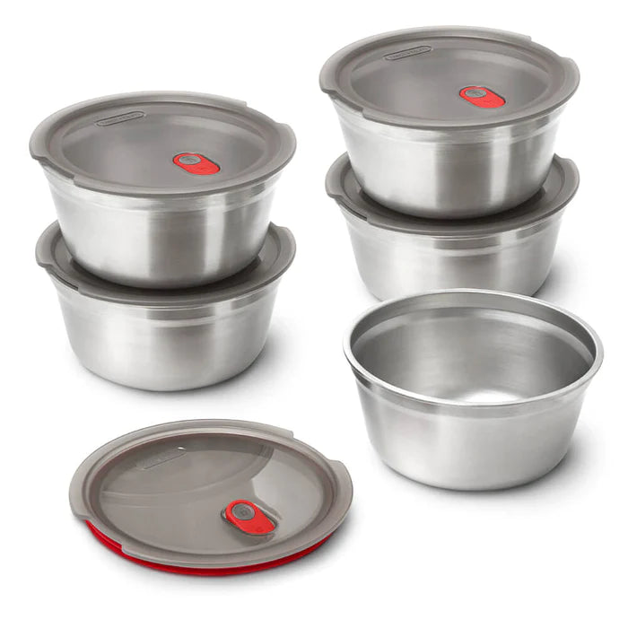 Steel Food Bowl - Large - Grey/Red | Black+blum