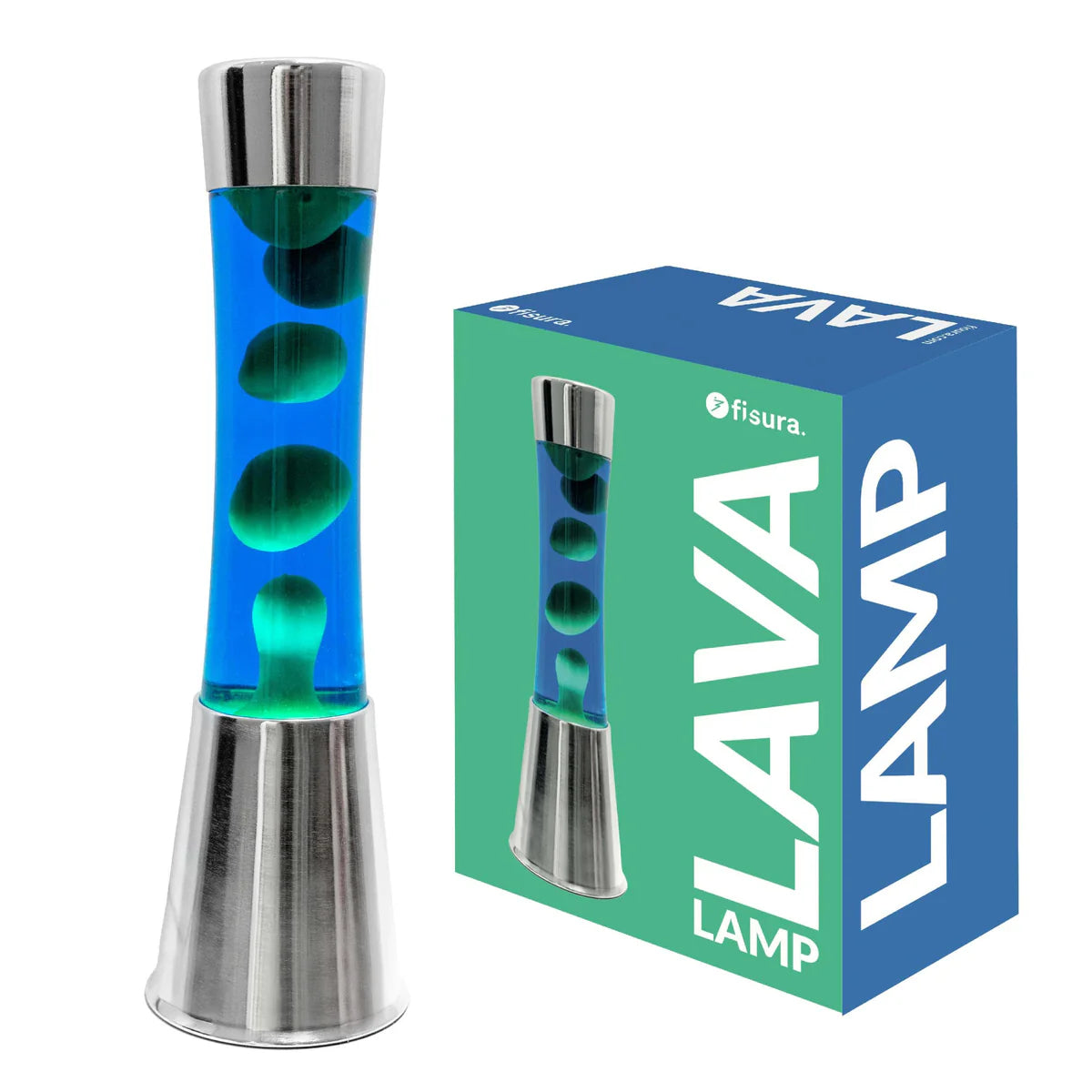 Green lava lamp - chrome base - blue liquid - 40 cm | Fisura