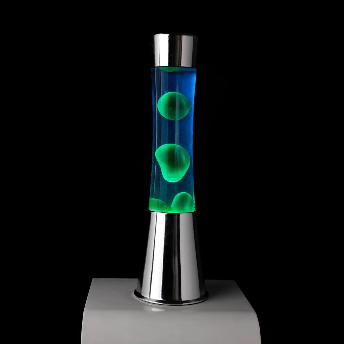 Green lava lamp - chrome base - blue liquid - 40 cm | Fisura