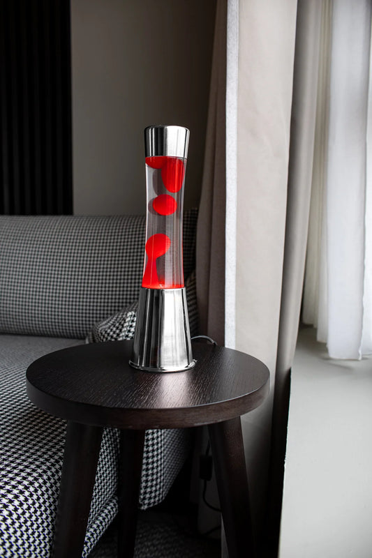 Red lava lamp - chrome base - transparent liquid - 40 cm | Fisura - de inKijk