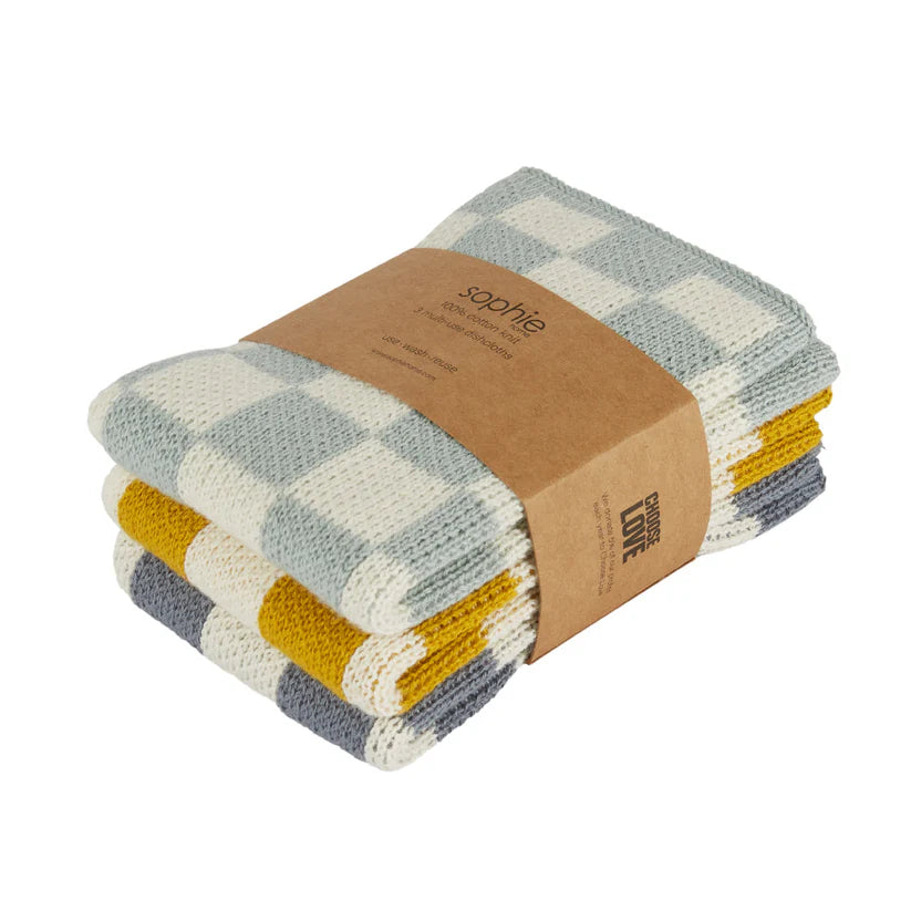 Reusable dish cloths - set van 3 - aqua check | Sophie Home