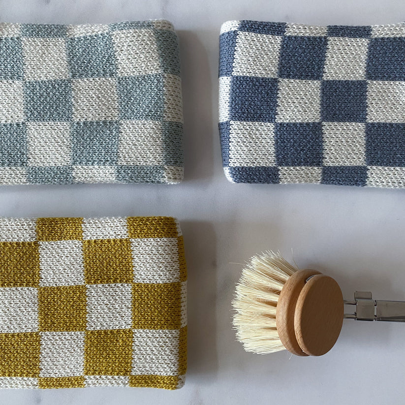 Reusable dish cloths - set van 3 - aqua check | Sophie Home