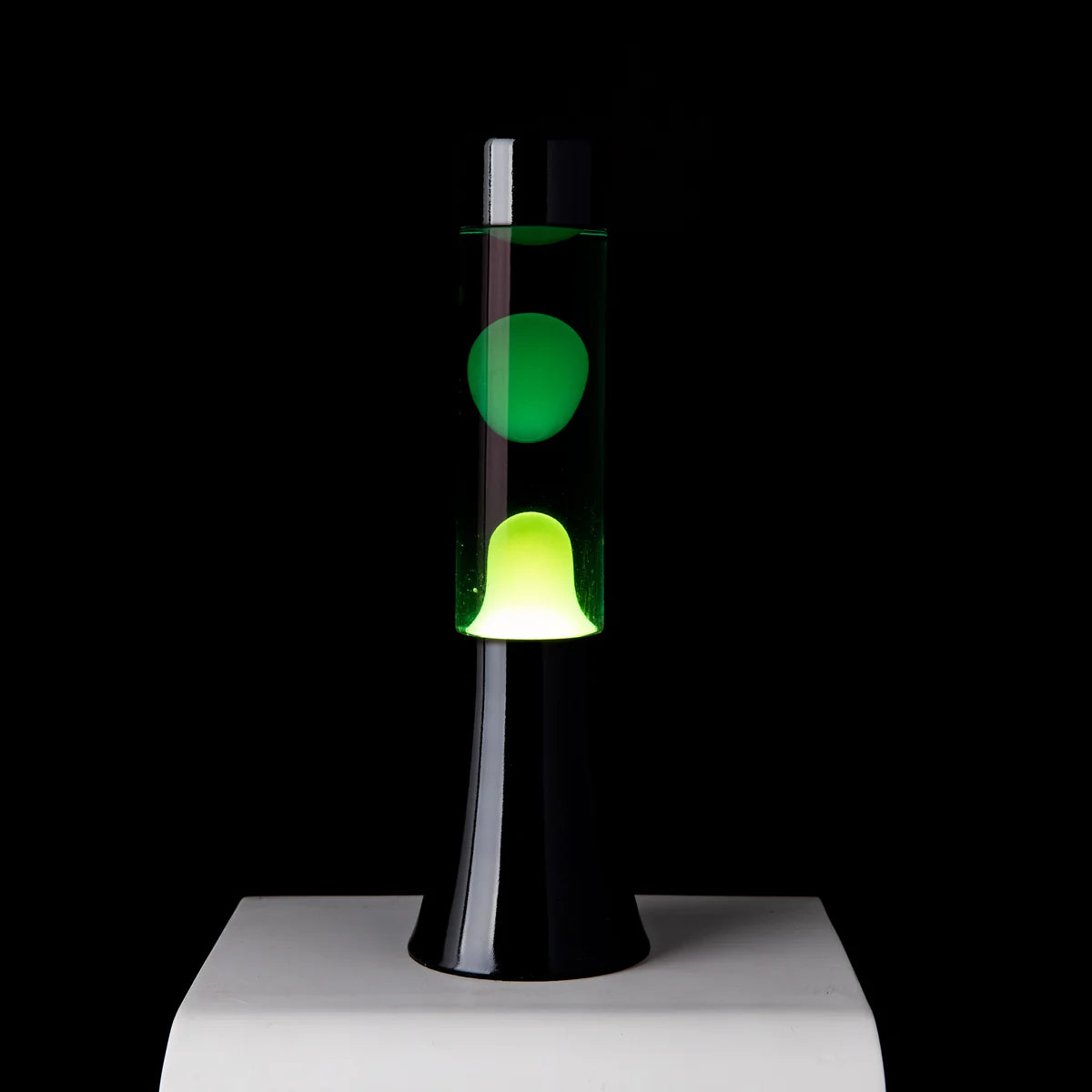 Yellow lava lamp - black base - green liquid - 30 cm | Fisura