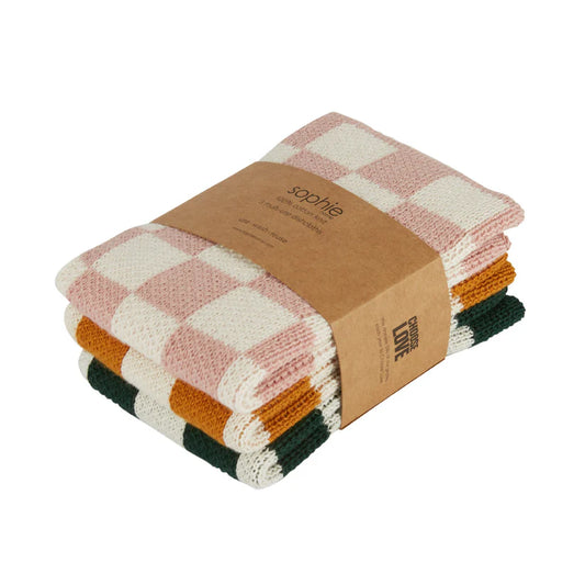 Reusable dish cloths - set van 3 - pink check | Sophie Home