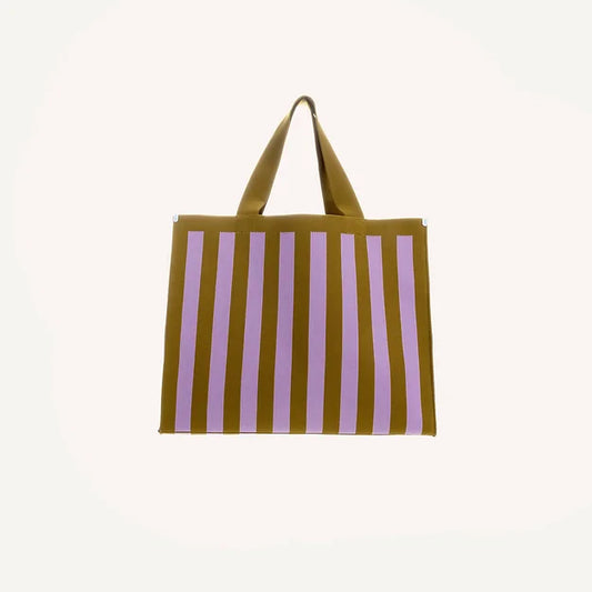 Shopper - knitted stripes - sunset lilac + costa green | Sticky Sis - de inKijk